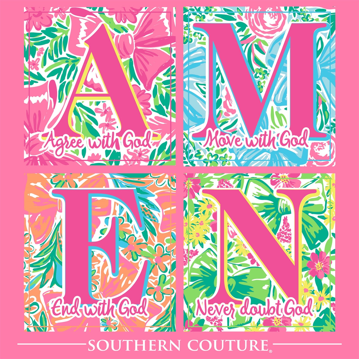 SC1526SP Southern Couture Pattern Amen Square tee in Safety Pink