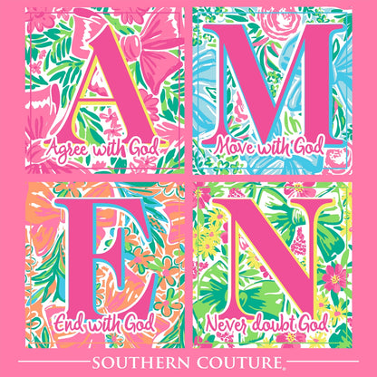 SC1526SP Southern Couture Pattern Amen Square tee in Safety Pink