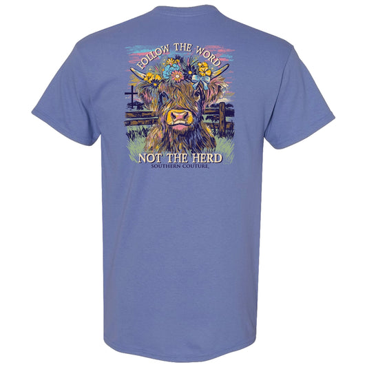 SC1530VT Southern Couture Follow the Word Cow Tee in Violet