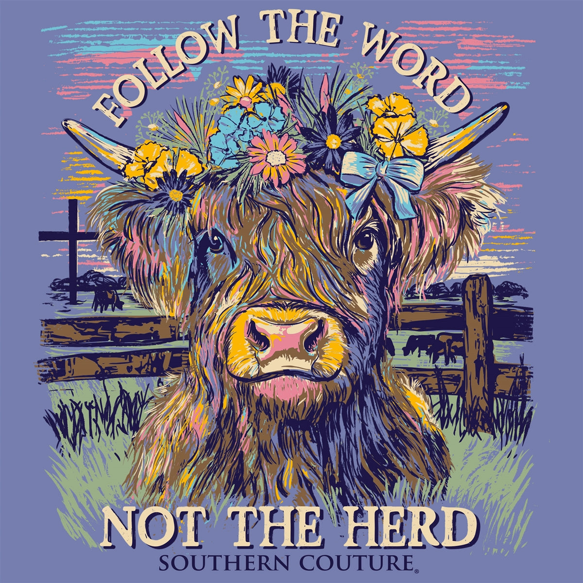 SC1530VT Southern Couture Follow the Word Cow Tee in Violet