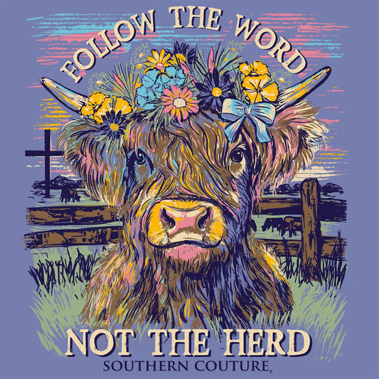 SC1530VT Southern Couture Follow the Word Cow Tee in Violet