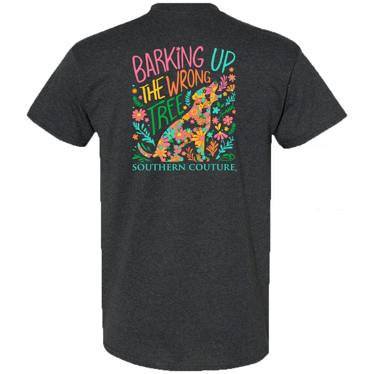 SC1523DH Southern Couture Barking Up the Wrong Tree in Dk. Heather tee