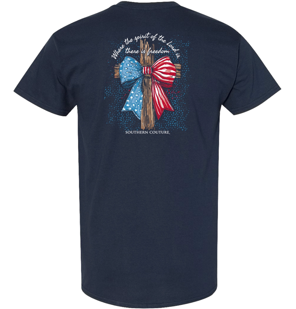 SC1533NY Southern Couture American Bow Cross Tee in Navy