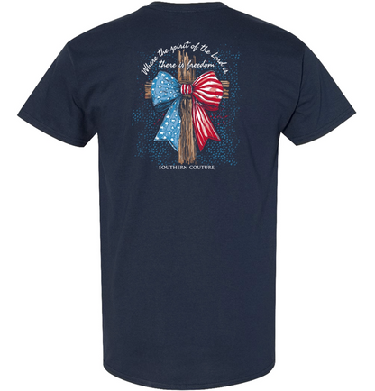 SC1533NY Southern Couture American Bow Cross Tee in Navy