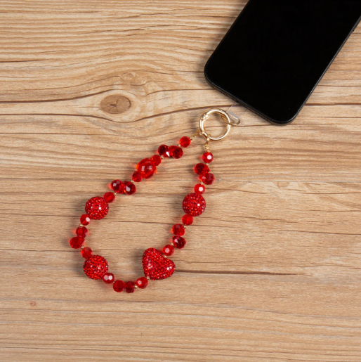 K1328 Red Crystal Phone Wristlet Lanyard