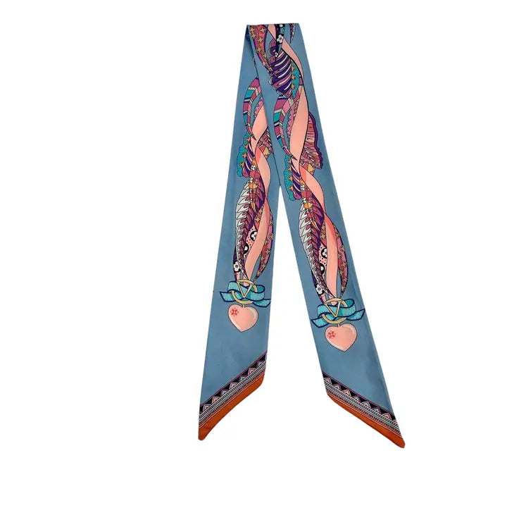 Twilly Scarf Pink and Light Blue Pattern 0