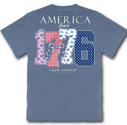 YTH-MINWASH-AMERICA-OVRCST Simply Southern Youth America Tee Mineral Washed Overcast