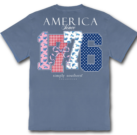 YTH-MINWASH-AMERICA-OVRCST Simply Southern Youth America Tee Mineral Washed Overcast