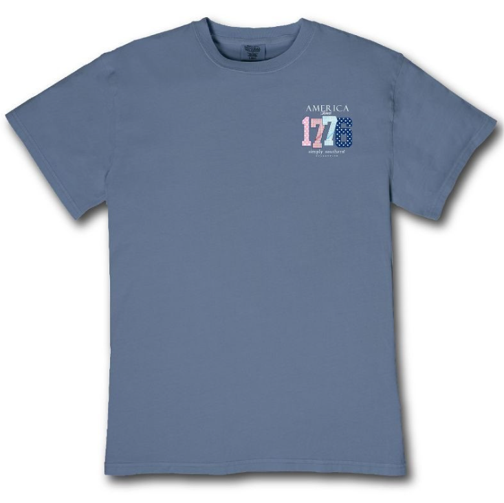 YTH-MINWASH-AMERICA-OVRCST Simply Southern Youth America Tee Mineral Washed Overcast