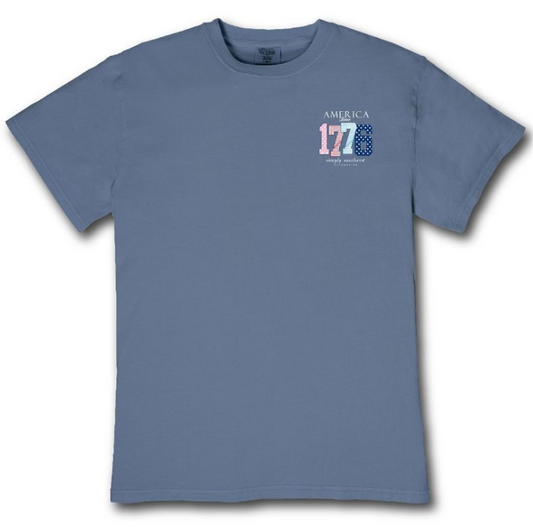 YTH-MINWASH-AMERICA-OVRCST Simply Southern Youth America Tee Mineral Washed Overcast