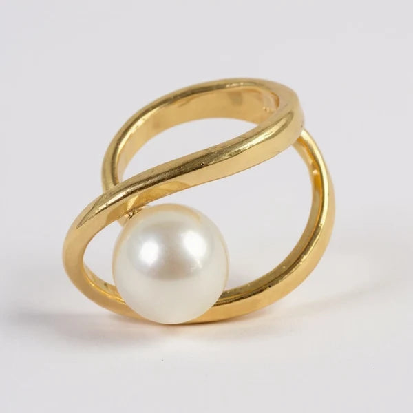 RG8123 Gold Tone Pearl Scarf Ring 0