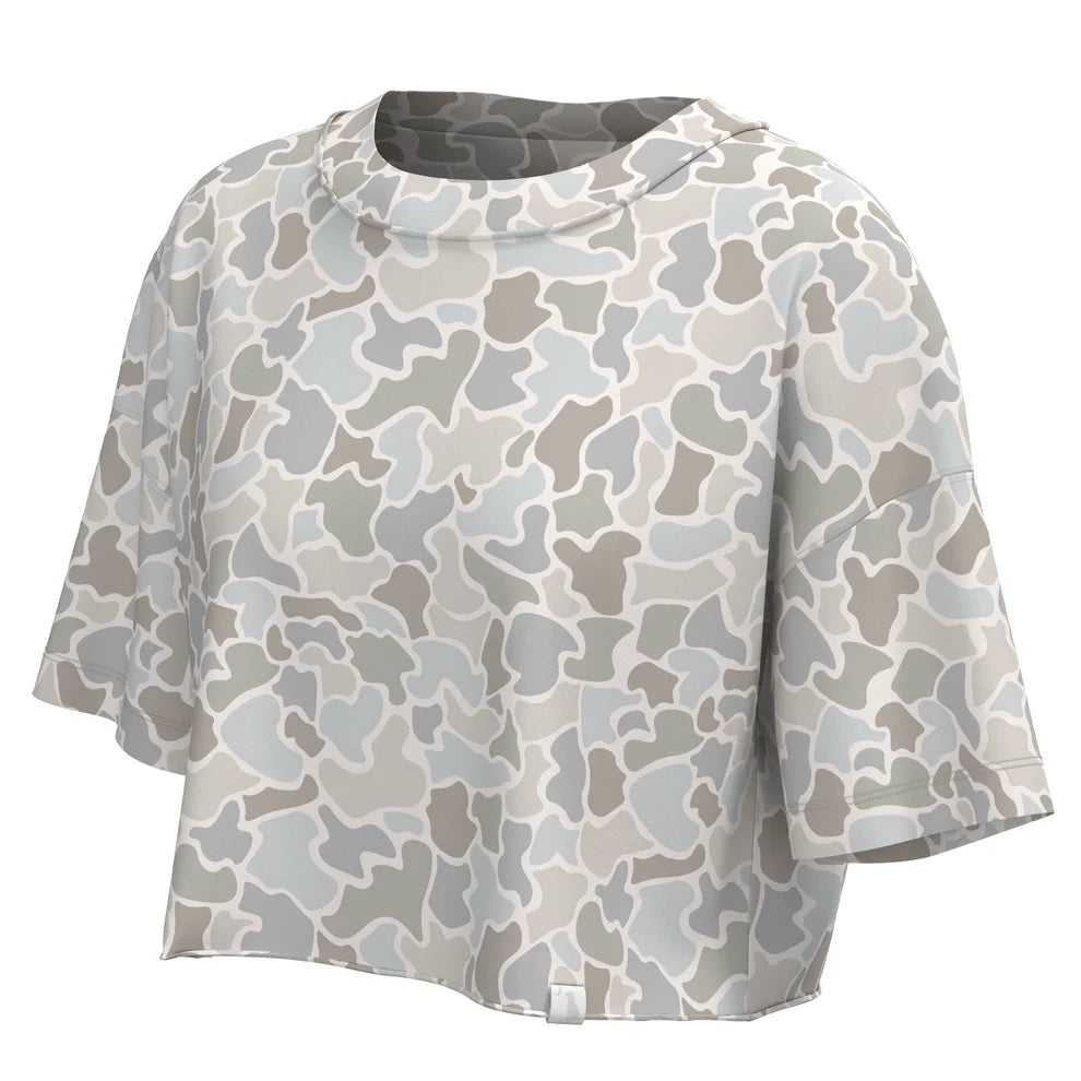 L5110000 Local Girl Boxy Crop Tee in Forest Camo Saltwater