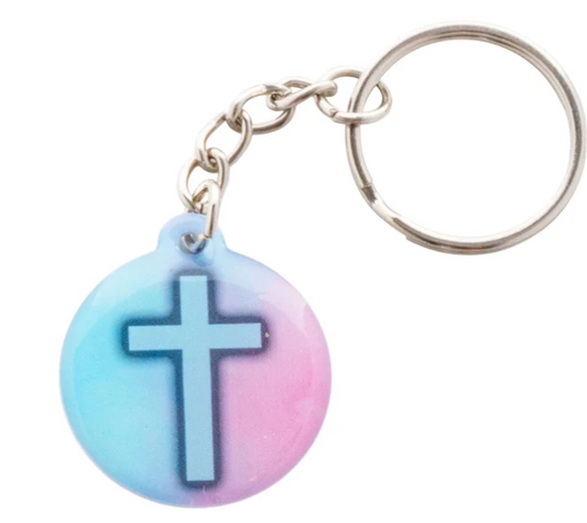 100-334 Tap To Pray Acrylic Keychain Pastel + Cross