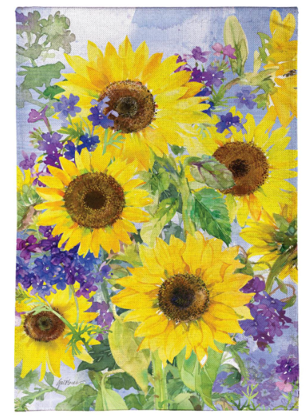 BFTKH4BGF425 Evergreen Sunflower Happiness Burlap Garden Flag