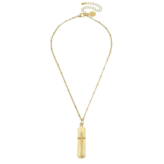 3915G Susan Shaw Gold Plated Dainty Bar Cross Necklace