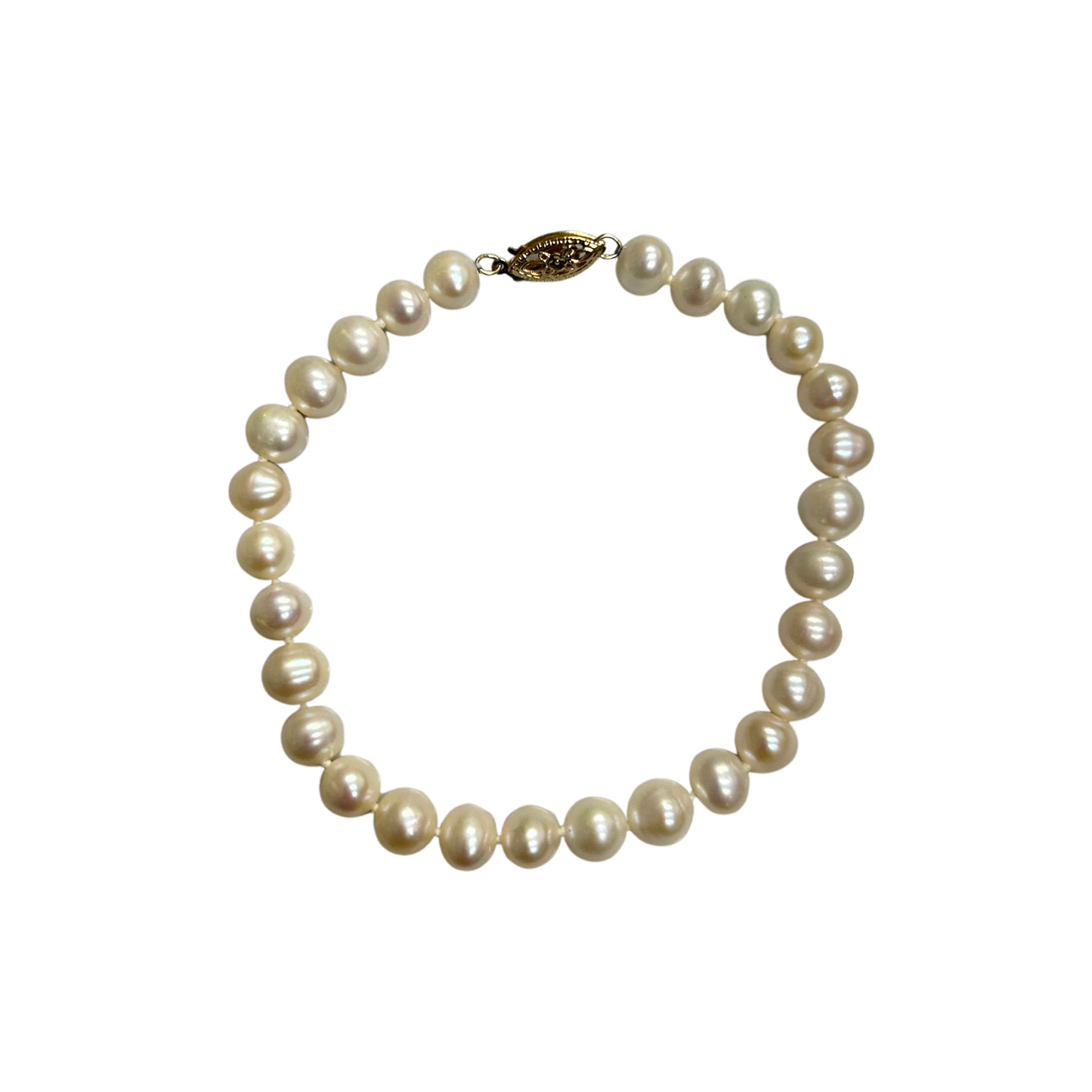 14K Yellow Gold 7X6.5MM Freshwater Pearl Bracelet - 8"