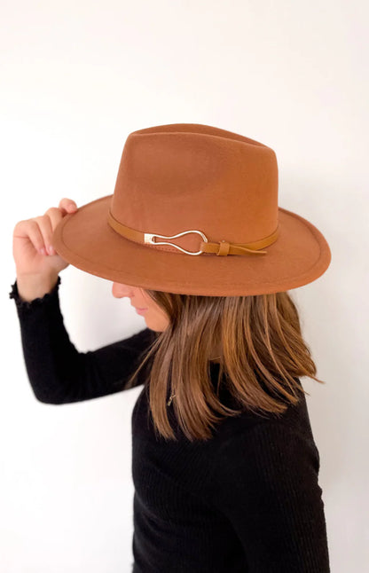 HAT2662-TN Jen & Co Leanna Metal Buckle Fedora Hat