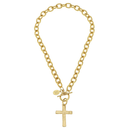 3995SC Susan Shaw Gold Tone Classic Cross Toggle Necklace 16"