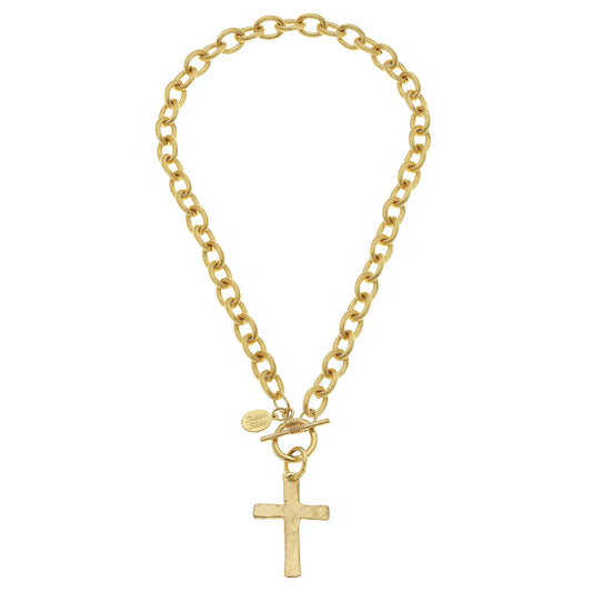 3995SC Susan Shaw Gold Tone Classic Cross Toggle Necklace 16"