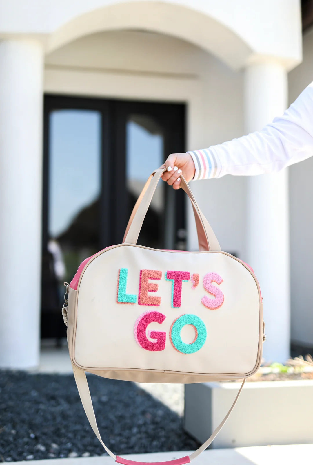 Jadelynn Brooke Duffle Bag Weekender Cream/Pink - Let's Go