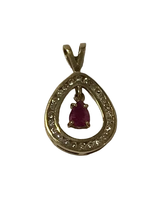 U 35758/107300 14K Yellow Gold Clear/Red Stone Pendant