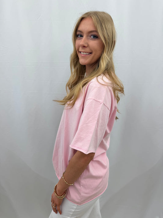 7821-B Southern Grace Pink Boxy Short Sleeve Tee