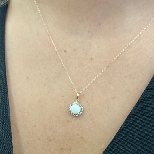 10K Yellow Gold .16CTTW Diamond & Opal Necklace