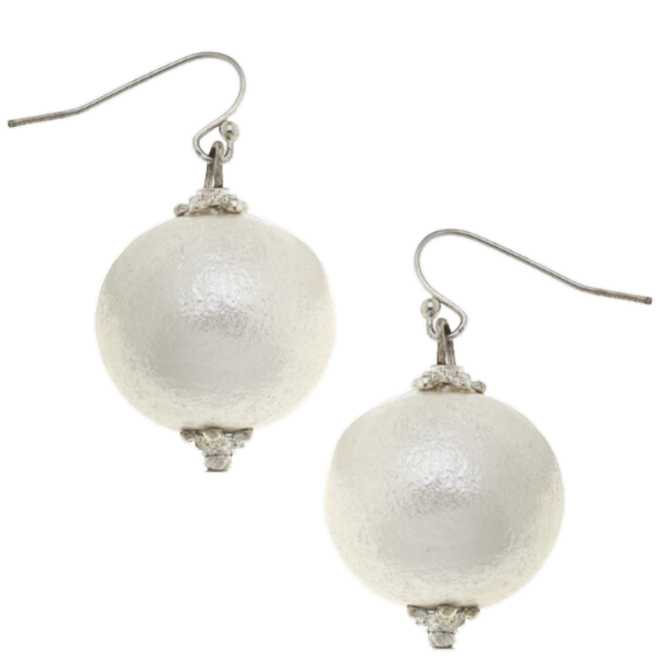 Susan Shaw Silver Cotton Pearl Drop Earrings