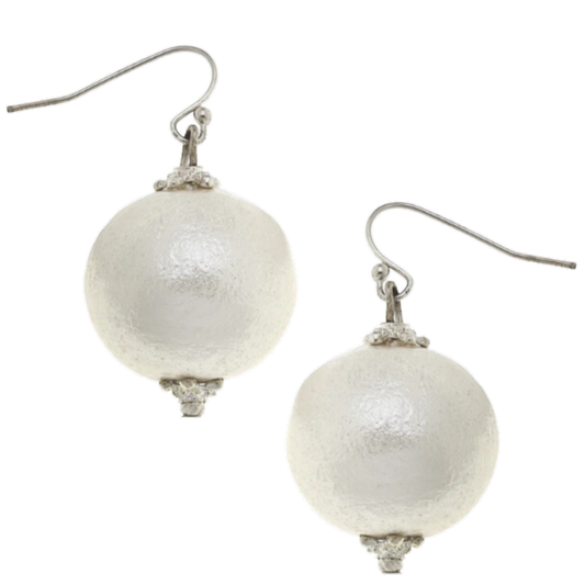 Susan Shaw Silver Cotton Pearl Drop Earrings
