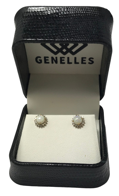 XE-1042-OP 10K Yellow Gold 1/5CTTW Diamond/5MM Opal Earrings