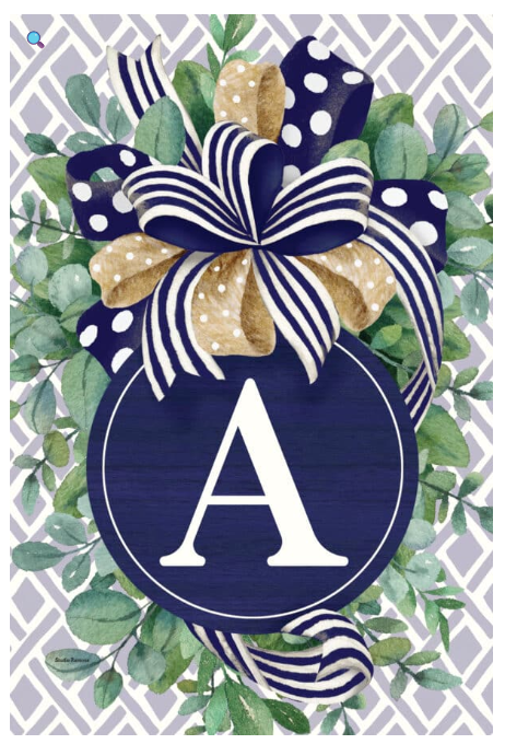 8573 Custom Decor WC Monogram Garden Flag Eucalyptus on Navy