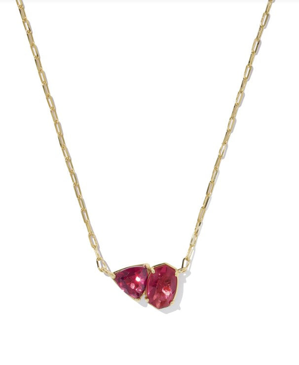 9608894008 Kendra Scott Tatum Short Necklace in Gold Burgundy Mix