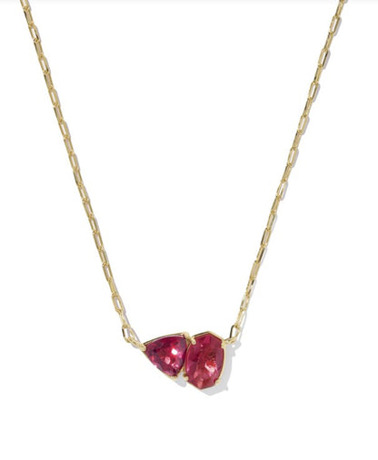 9608894008 Kendra Scott Tatum Short Necklace in Gold Burgundy Mix