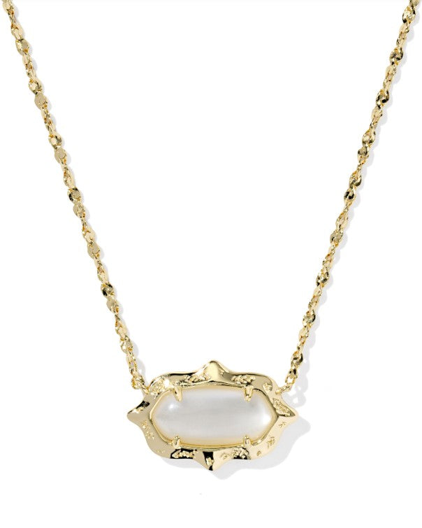 9608889252 Kendra Scott Elisa Scallop Frame Necklace in Gold Mother Of Pearl