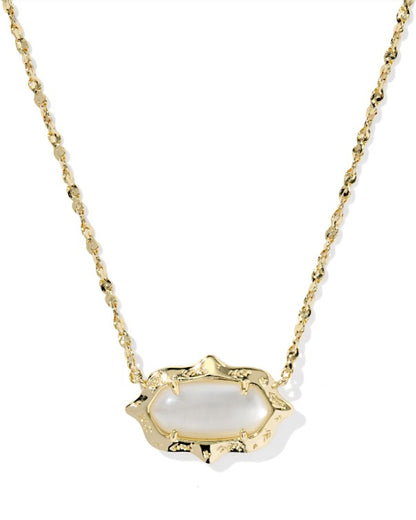 9608889252 Kendra Scott Elisa Scallop Frame Necklace in Gold Mother Of Pearl