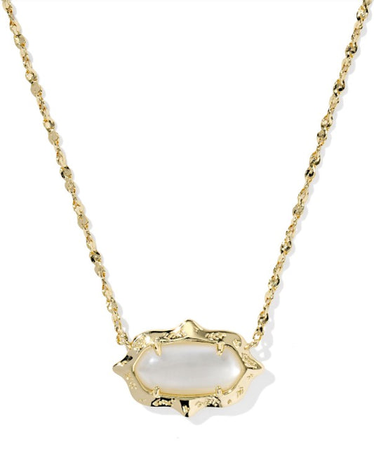 9608889252 Kendra Scott Elisa Scallop Frame Necklace in Gold Mother Of Pearl