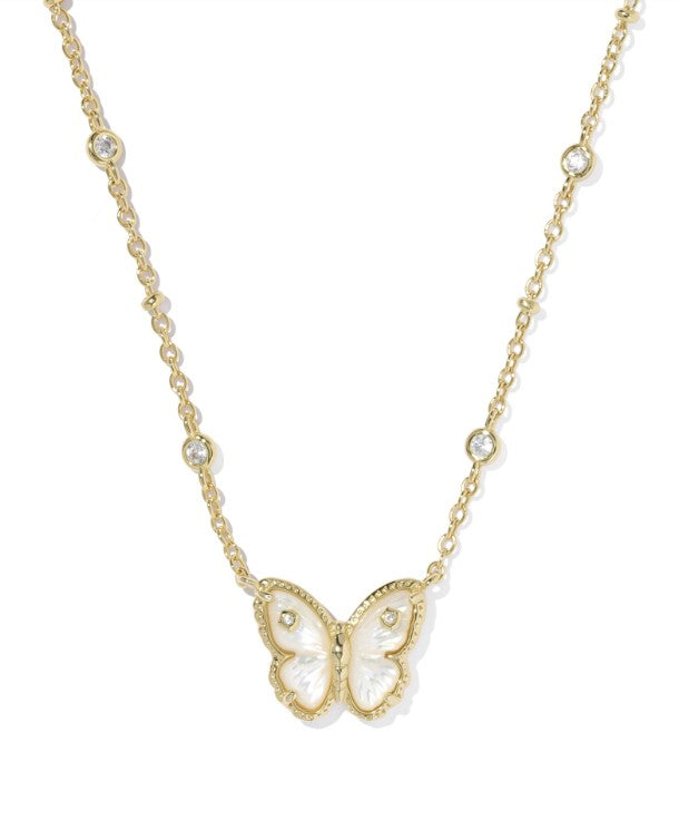 9608883875 Kendra Scott Cailey Butterfly Necklace in Gold Ivory Mother Of Pearl