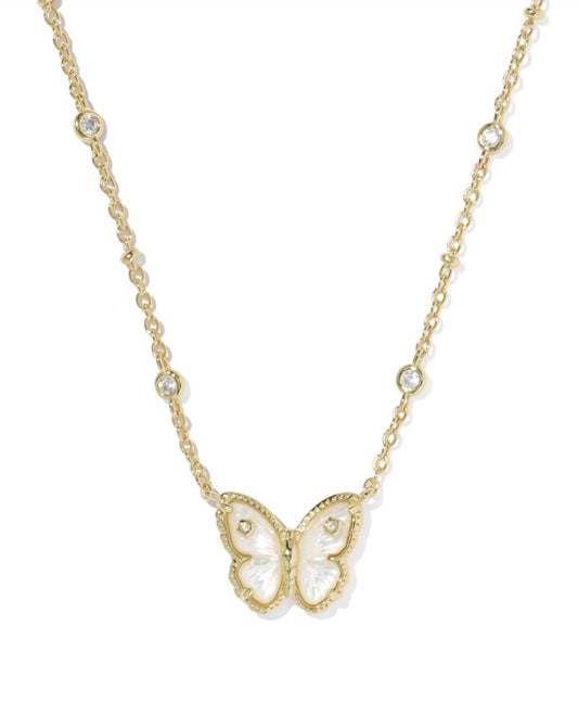 9608883875 Kendra Scott Cailey Butterfly Necklace in Gold Ivory Mother Of Pearl