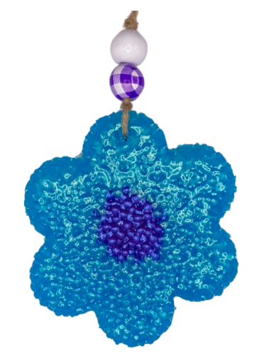 Beaded Blue Flower Freshie - Mermaid Kisses