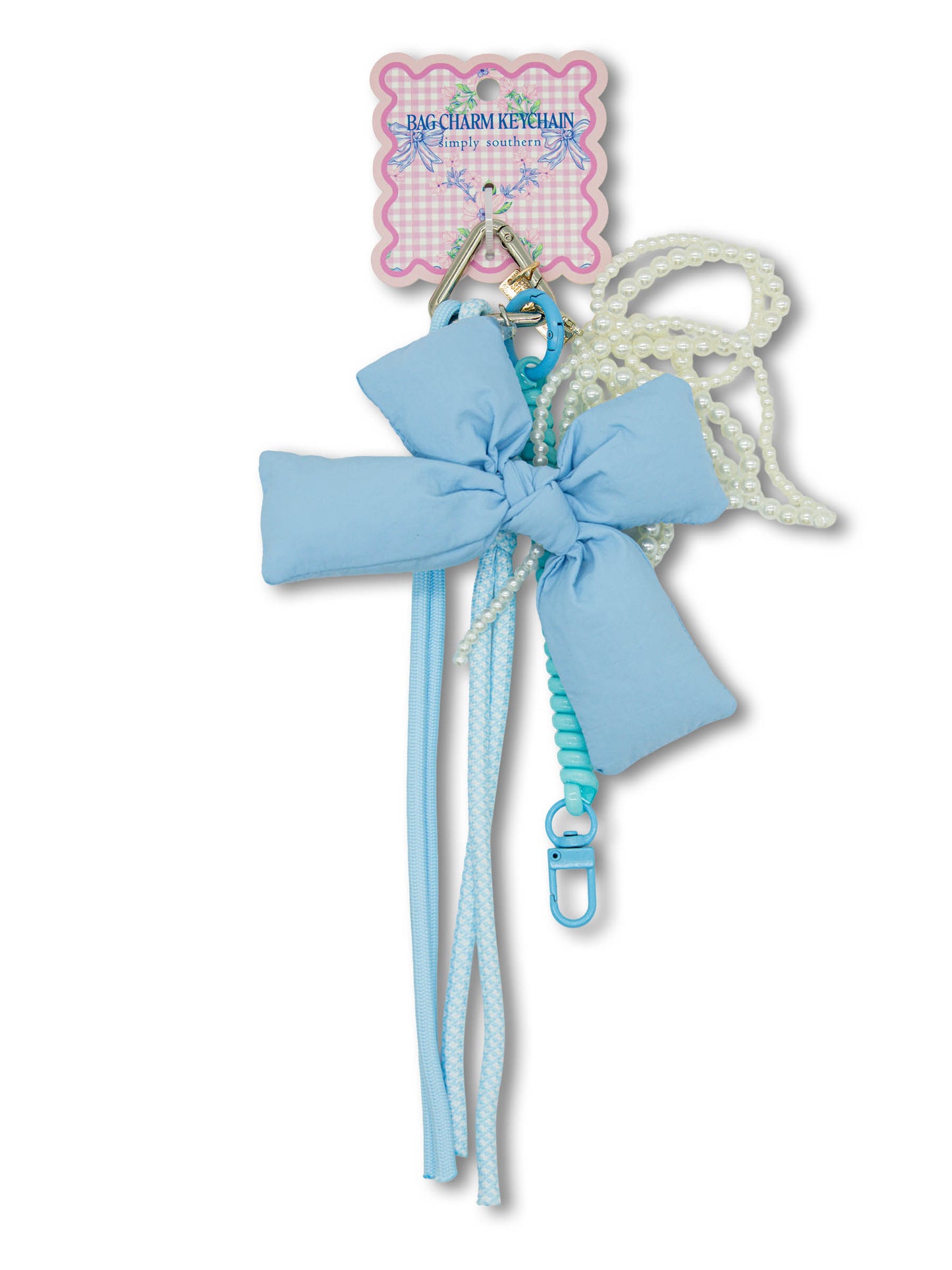 0126-BAG-CHARM-BOWS-BLUE Simply Southern Bag Charm in Blue Bows