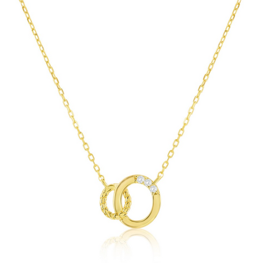 Gold Plated Sterling Silver Double Oval CZ Necklace 16"+ 2" Long