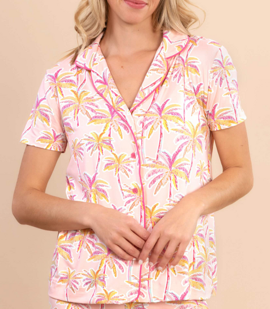 95006 Amanda Blu Pink Palm Poly Notch Collar PJ Top