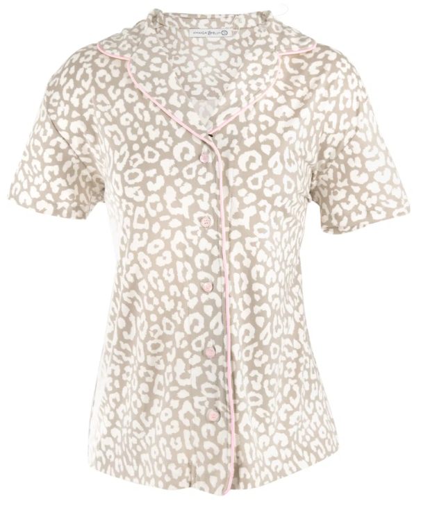 97906 Amanda Blu Taupe Leopard Notch PJ Top