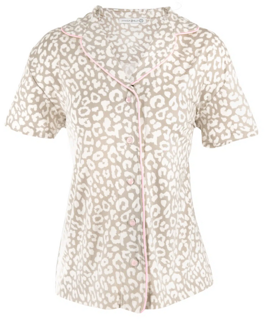 97906 Amanda Blu Taupe Leopard Notch PJ Top