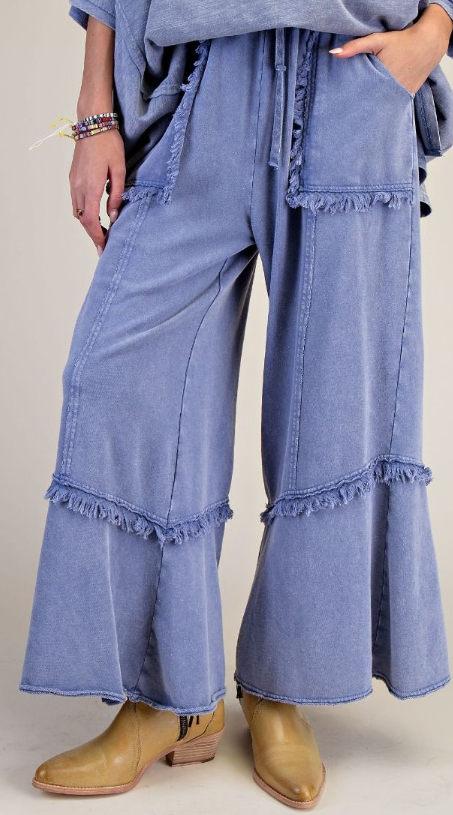 EB57698 Easel Denim Blue Wide Leg Mineral Washed Pants