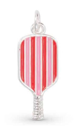 52401 Amanda Blu Pink Striped Enamel Pickleball Paddle Charm