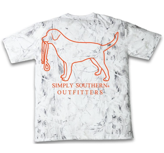 MN-SS-DOGLOGO-CAMOWHT Simply Southern White Camo T-Shirt With Orange Dog Logo