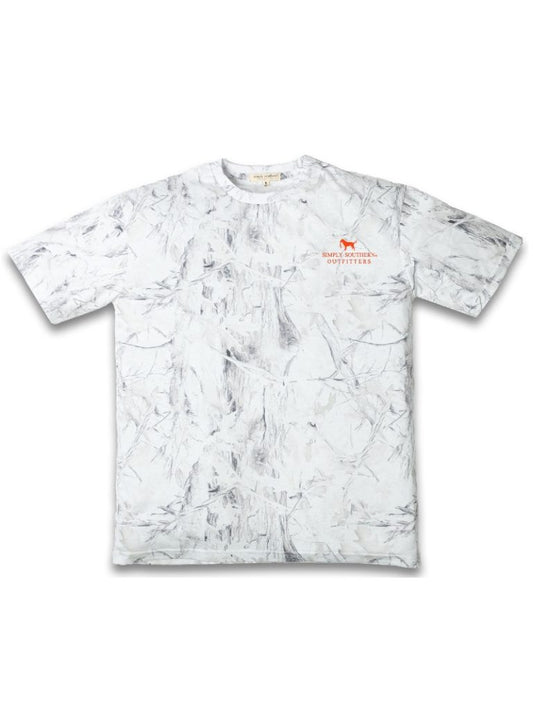 MN-SS-DOGLOGO-CAMOWHT Simply Southern White Camo T-Shirt With Orange Dog Logo