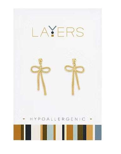 LAY-EAR124-G Layers Gold Tone Chain Bow Dangle Earrings