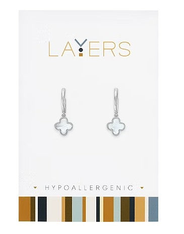 LAY-EAR610-S  Layers Silver Quatrafoil Huggie Earrings